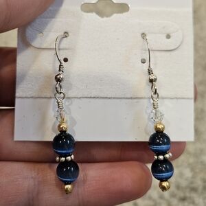Handmade Blue and Gold Beaded Earrings